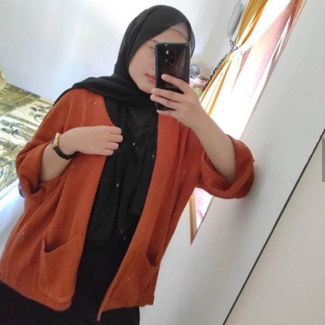 LOOCY CARDY Cardigan Rajut Oversized dan Normal Size - Kardigan Polos Wanita  Bahan Rajut-CORAL