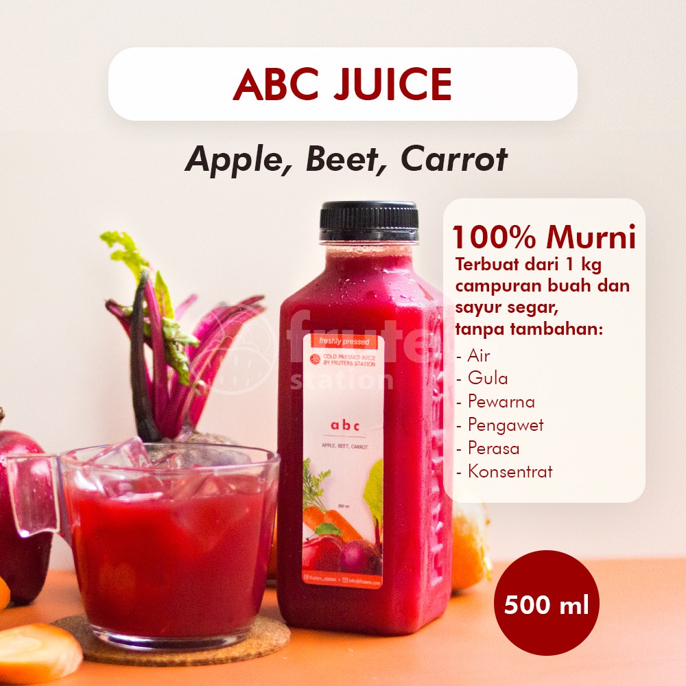 

Cold Pressed Juice 100% Asli Jus Sehat Jus Detox Jus Kanker 500ML ABC Juice Fruters Station