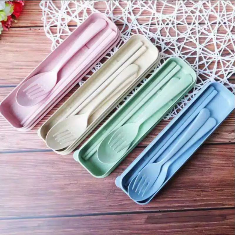 SENDOK JERAMI GARPU SUMPIT SET KOREAN STYLE SENDOK PLASTIK