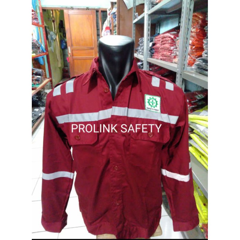 BAJU SAFETY MARON MAROON KANCING FREE LOGO K3 BENDERA SCOTLIGHT DOBLE