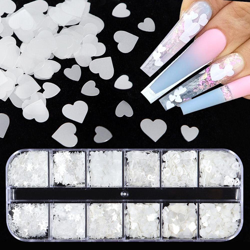 R-flower 12 Grids Nail Art Payet Kuku Dekorasi Aksesoris Campur Tidak Teratur Hias Surat Slice Flake