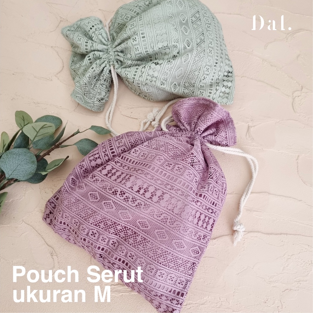 Pouch serut drawstring premium tas serut kantong tali travel oraganizer bahan kain satin serbaguna w