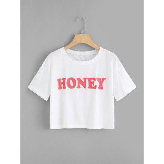 Clothing May - Kaos Crop Top Honey Kaos Distro Croptop Atasan Krop Top Wanita Cewek Viral