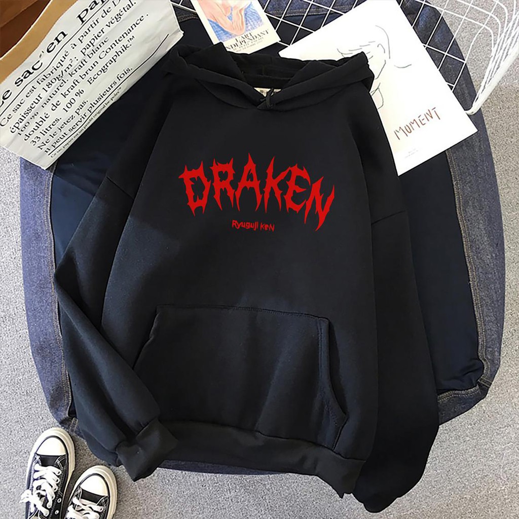 Hoodie Draken Typo Black Anime Tokyo Revengers Caharacter Manga Premium Cotton Fleece