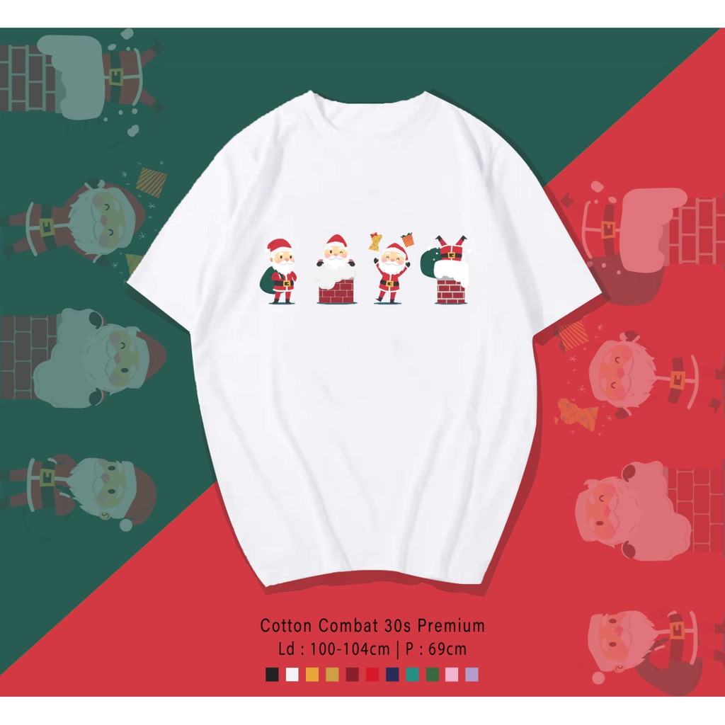 FREE CUSTOM NAMA - FOUR MINI SANTA T-SHIRT / KOAS UNISEX CEWEK COWOK / CUSTOM EDISI NATAL