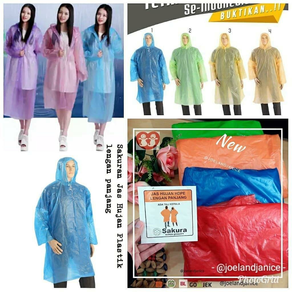 Sakura Jas Hujan/Jas Hujan Plastik Sekali Pakai / Jas Hujan Poncho Disposable Emergency Raincoat Jas Hujan Transparant