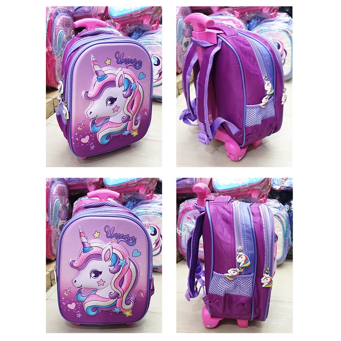 SALE TERMURAH Tas Roda Dorong Trolley Anak PEREMPUAN Sekolah TK KARAKTER PUTRI LILAC MAHKOTA 3D TIMBUL ( 13inch dan VALE 14inch )