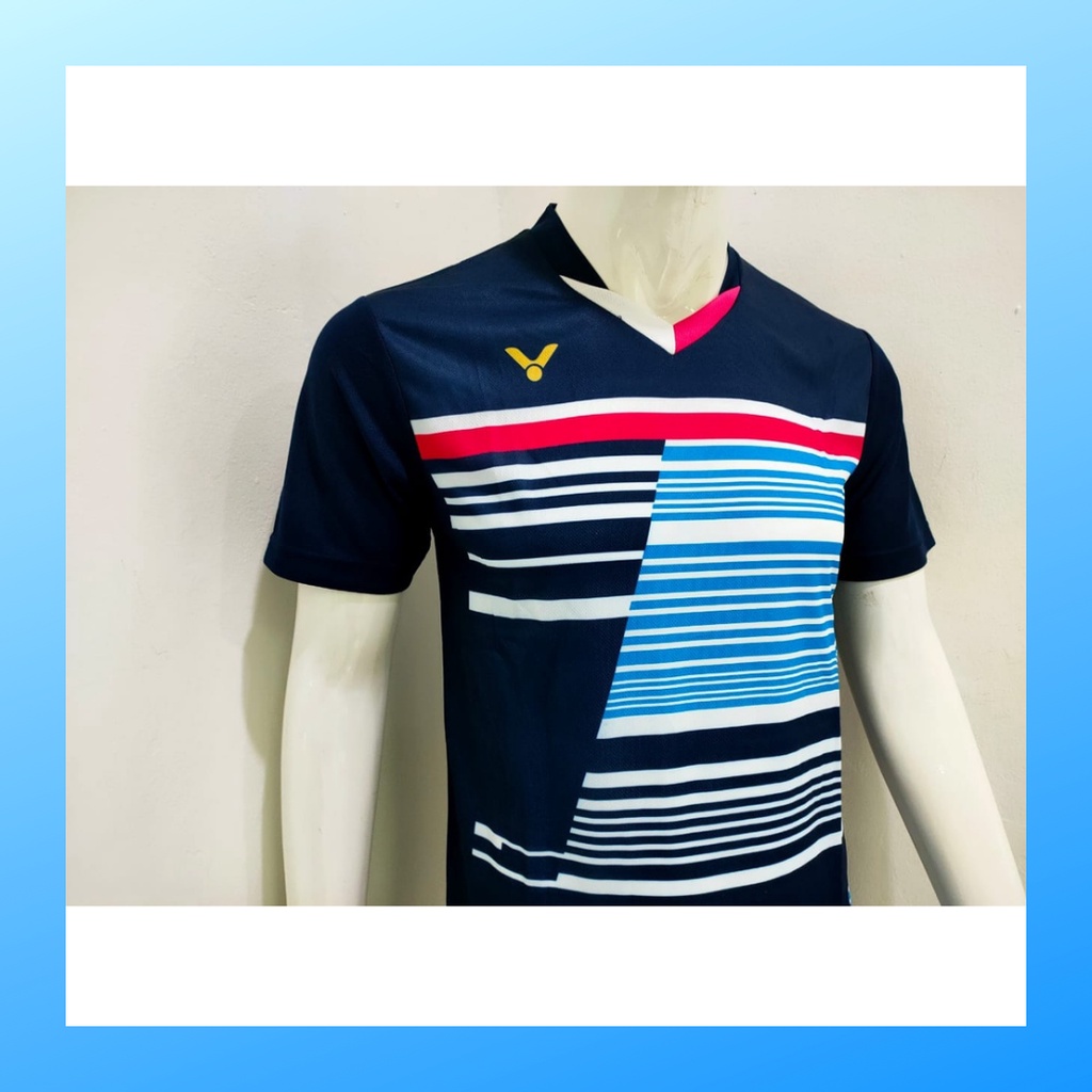 Kaos bulutangkis pria baju badminton dan celana jersey setelan wanita dewasa t-shirt outfit seragam jarsey kostum olahraga pakaian apparel sport jersy bulu tangkis casual jersi sudirman cup suit V137 navy polos