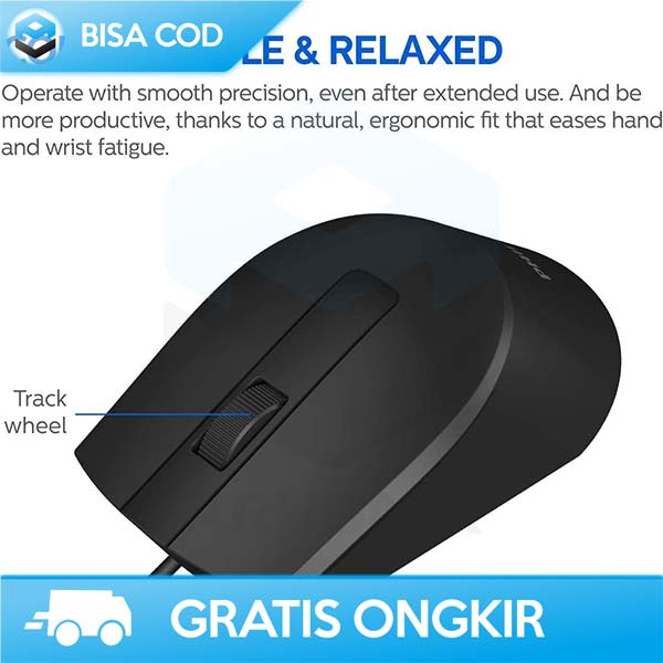 MOUSE OPTICAL WIRELESS USB PHILIPS DESAIN ERGONOMIS ANTI LAG 1000 DPI