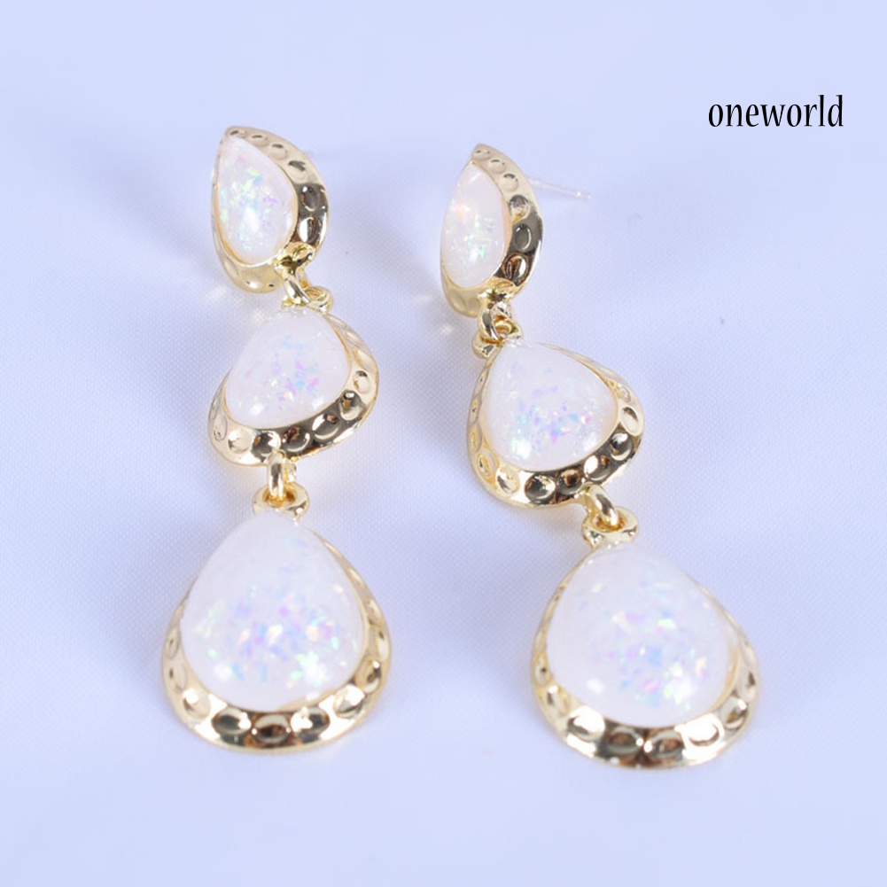 OW# Fashion Women Waterdrop Faux Gem Ear Stud Dangle Long Earrings Jewelry Gift