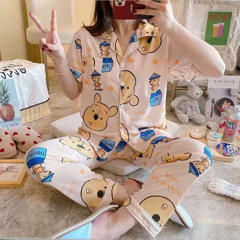 BAJU TIDUR PIYAMA SET KEMEJA CP LENGAN PENDEK CELANA PANJANG IMPORT PREMIUM BANYAK MOTIF 4