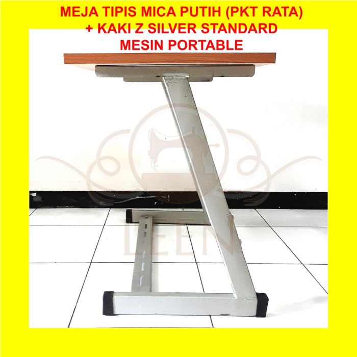 Meja Tipis MIKA PUTIH &amp; Kaki Z Silver SET Mesin Jahit Portable LEEN