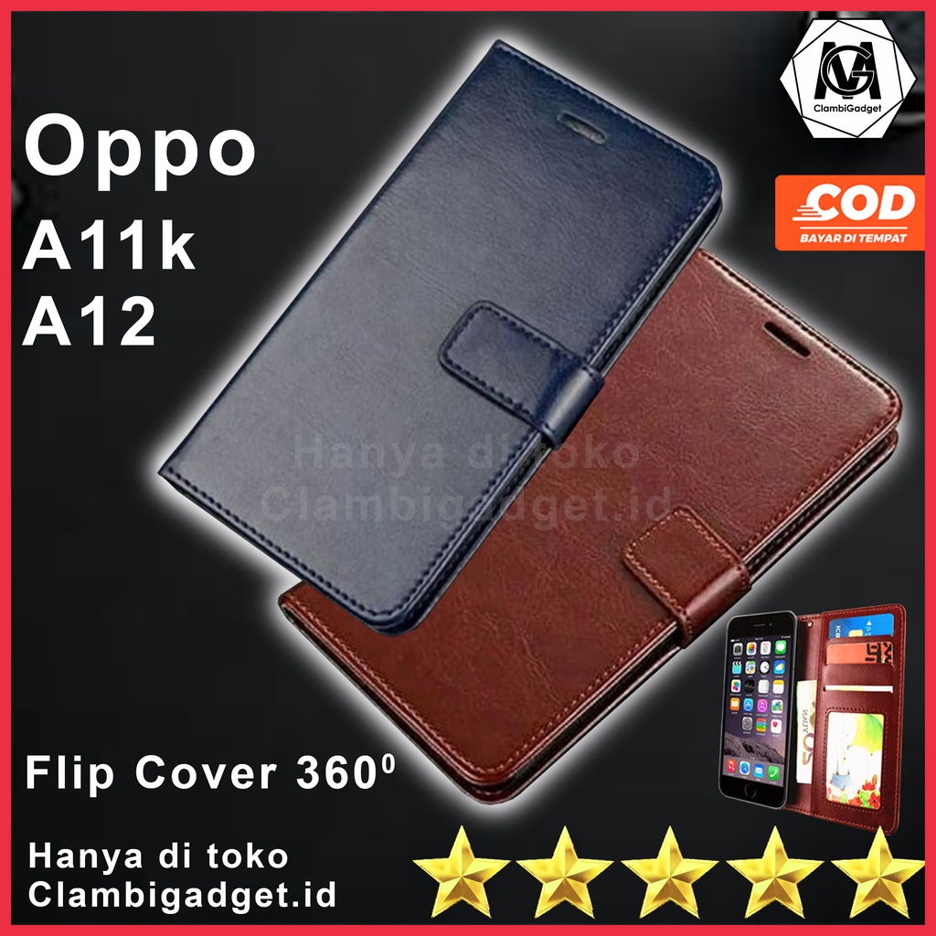 Casing Case Flip Cover Leather Oppo A12 A11k Flip Dompet Flip Shell Kulit HP Flip Wallet Magnet 360 