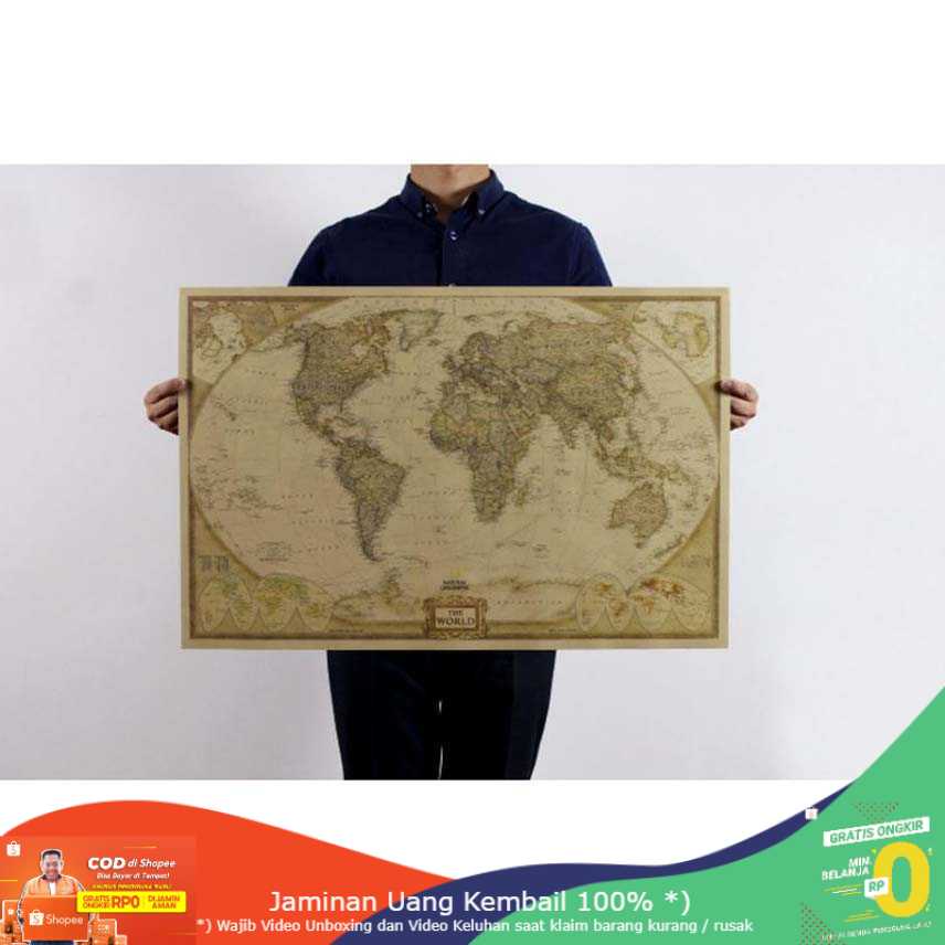 (BISA COD) RVOSTR Poster Peta Dunia Large Vintage World Map 104 x 69 cm - N401