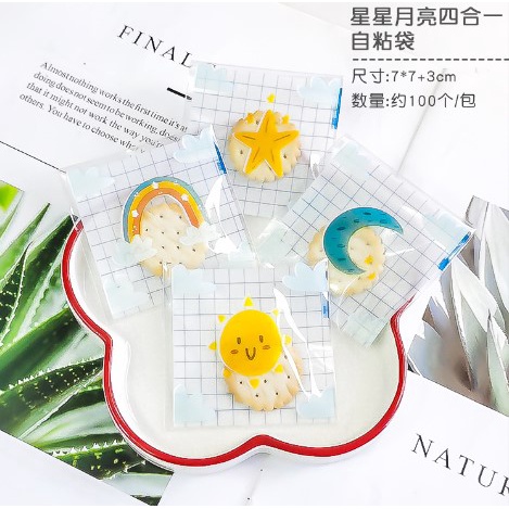 

100pc Plastik Fancy Cookies - Kue - Permen - Accessories Sun and Moon 10x10