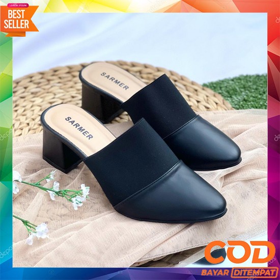 Sendal Pesta Kondangan Haihil Cewek Sandal Haihils Terbaru High Heels  Sarmer - Marvin Heels Black