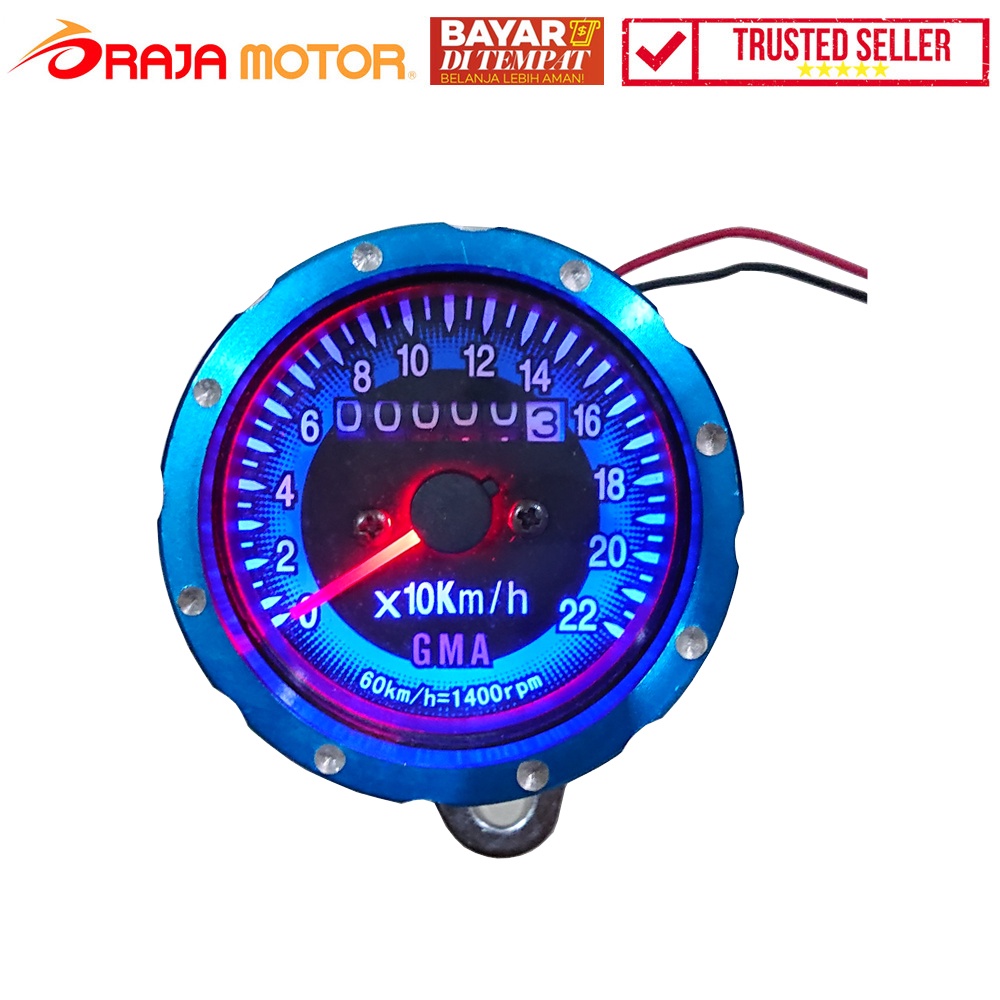 Speedometer Universal Bulat Chrome Biru