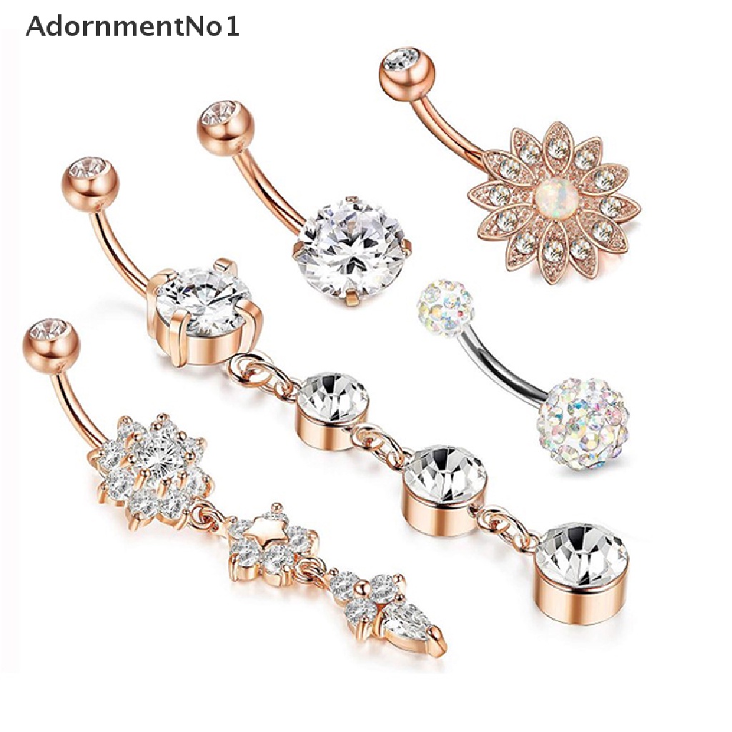 (AdornmentNo1) 5pcs / Set Anting Tindik Pusar Bahan Surgical Steel Untuk Wanita