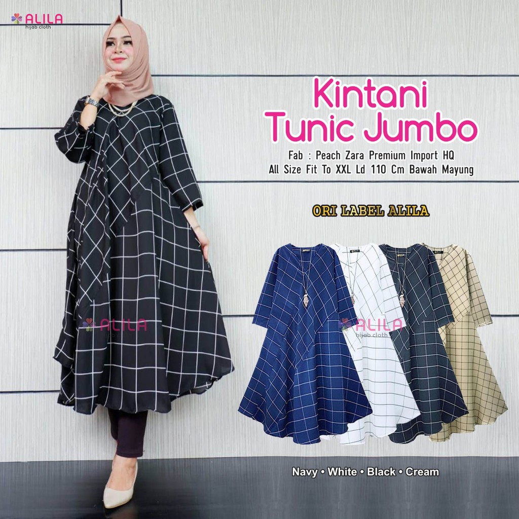 kintani tunik (ld 110cm) valentine crepe import atasan wanita muslim kotak mayung remaja cewek alila