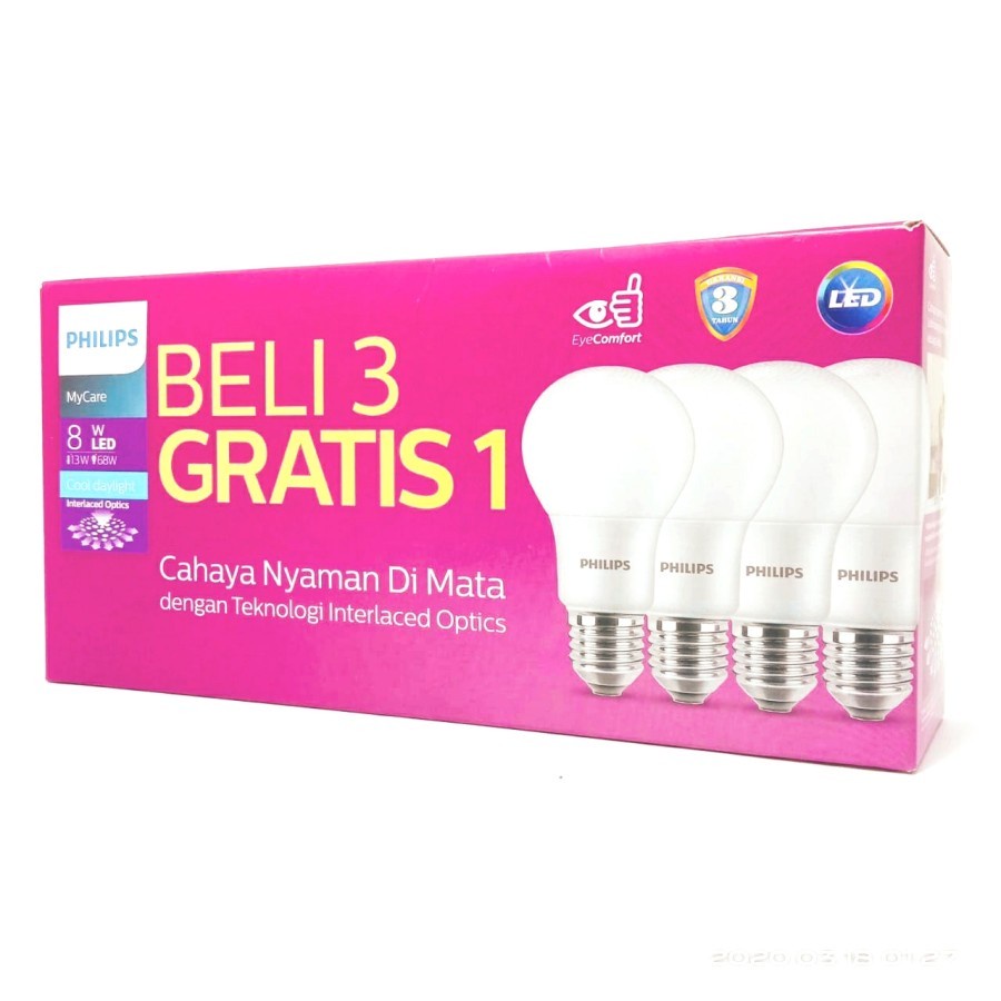 LAMPU PHILIPS PACK LED PAKET 8W PUTIH 8 W 8 WATT 8WATT