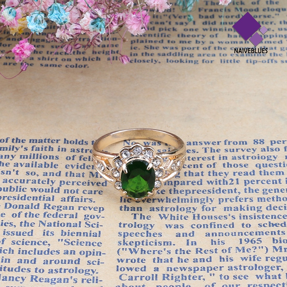 Naiveblue &gt; Cincin Vintage Aksen Emerald + Berlian Imitasi Untuk Perhiasan Wanita / Pesta / Club