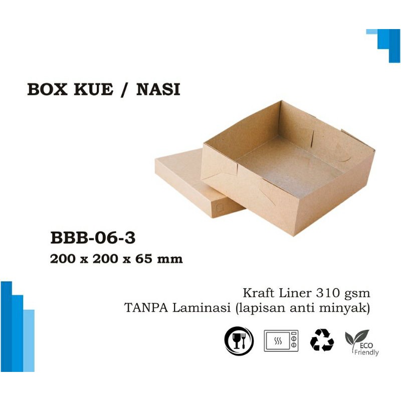 

( isi 5pcs ) BOX KARDUS KOTAK MAKANAN NASI ROTI KUE SNACK 20x20x6,5 cm KRAFT 310 gsm