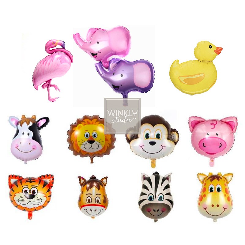 Balon Foil Hewan / Animal Balloon / Balon Karakter Binatang Singa Zebra Flamingo Jerapah Gajah