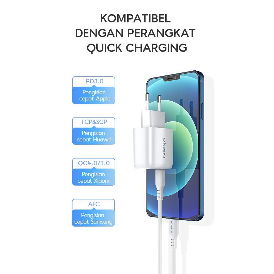 Kepala Charger VIVAN Power 20 USB Type-C PD Quick Charge Power Delivery 3A 20W KEPALA CHARGER IP 12 13 14 SAMSUNG S10 20 21 22 NOTE 10 10+ 20 20+ 21