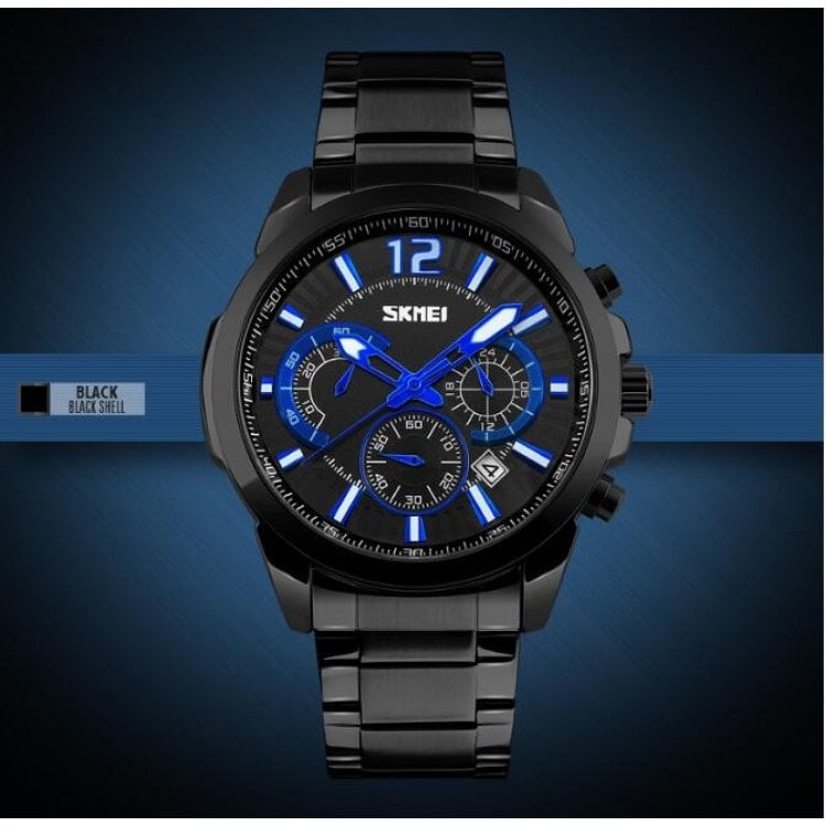 Jam Tangan Analog Original SKMEI Model 9108CS 9108 Stainless - Black