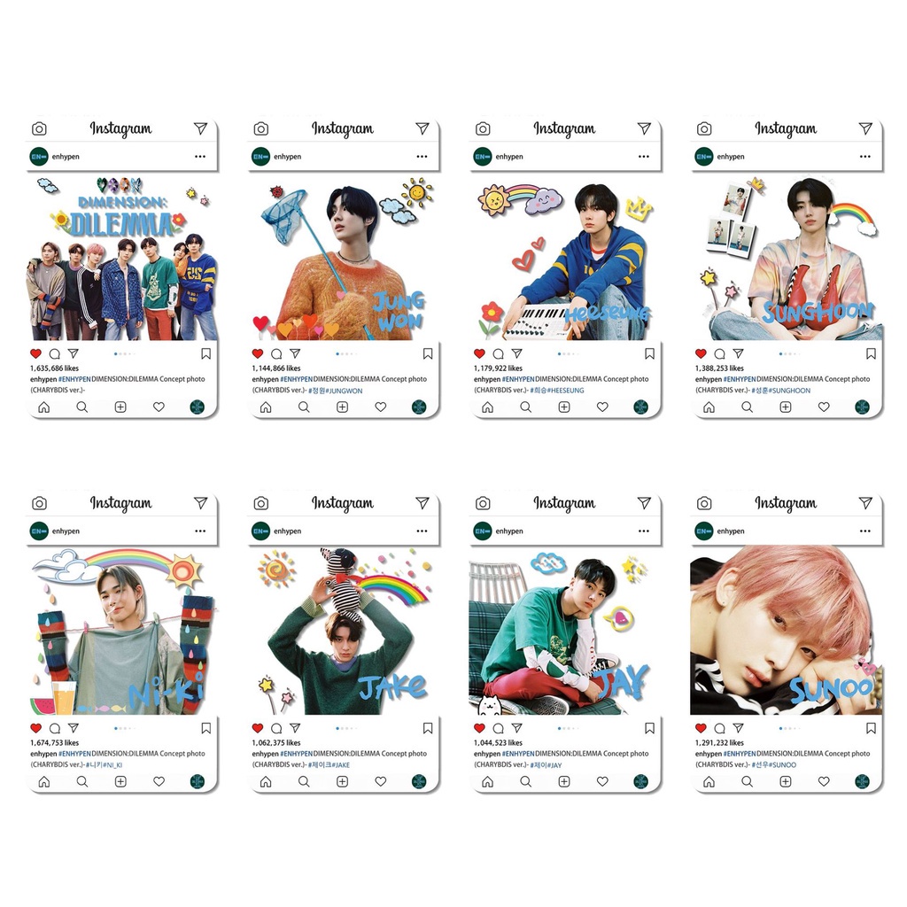 8pcs / set Kartu Foto ENHYPEN Abum DIMENSION DILEMMA INS Transparan Bahan PVC