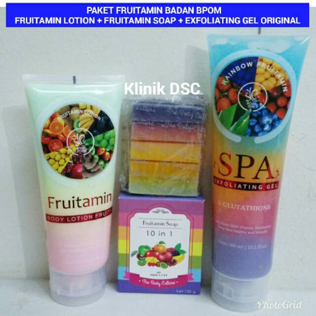 PAKET PEMUTIH BADAN BPOM - FRUITAMIN LOTION SOAP SPA EXFOLIATING GEL ORIGINAL