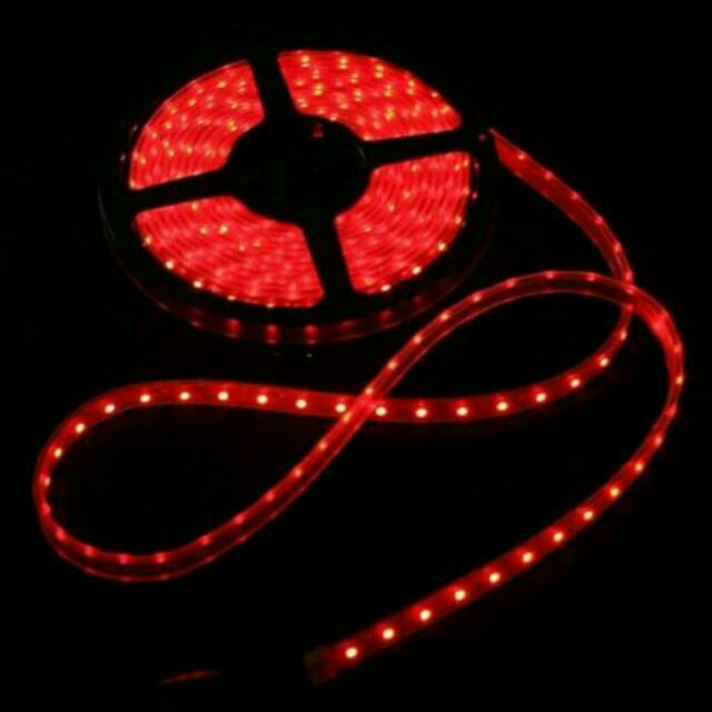 1ROLL 5 METER LED STRIP MERAH AKI 12V SMD 2835 2538  IP644 OUTDOR + PEREKAT  LAMPU LED HIAS DEKORASI