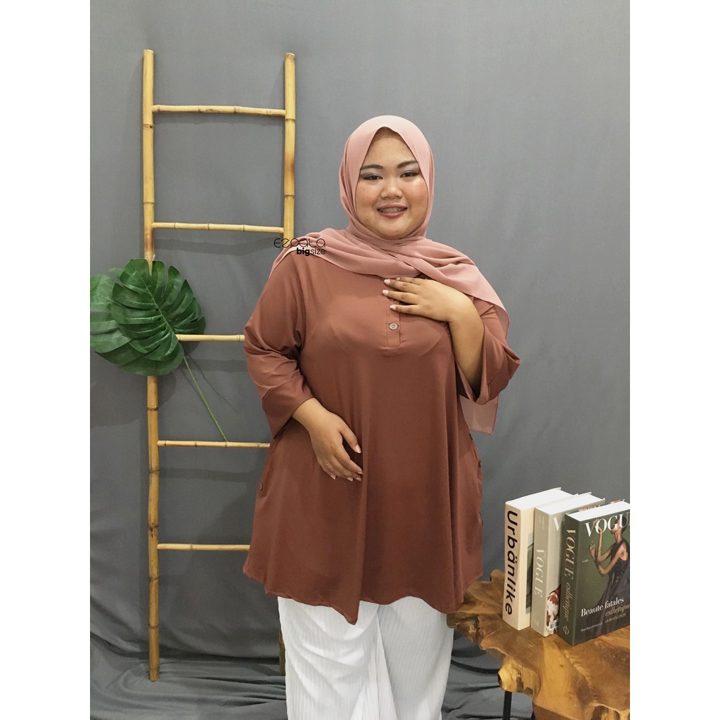 Ezpata Atasan Blouse Wanita Jersey Adem dan Melar Jumbo BigSize XXXL BB 70-100kg LD 110-140cm Polos Casual Korean Style Kekinian Murah