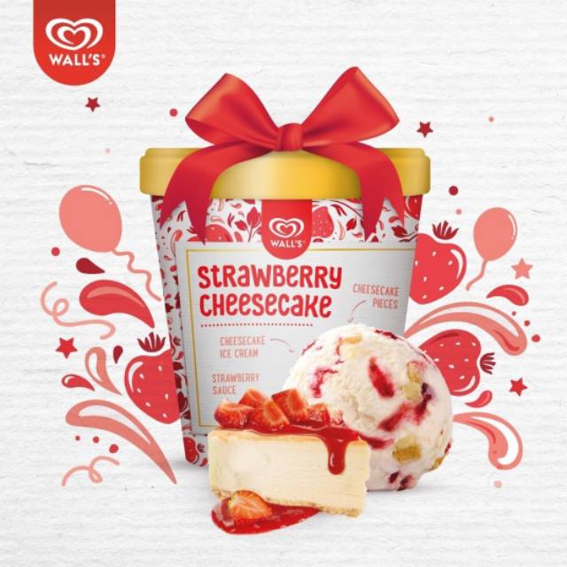 Jual Es krim walls strawberry cheesecake 410ml / enak/ viral Indonesia