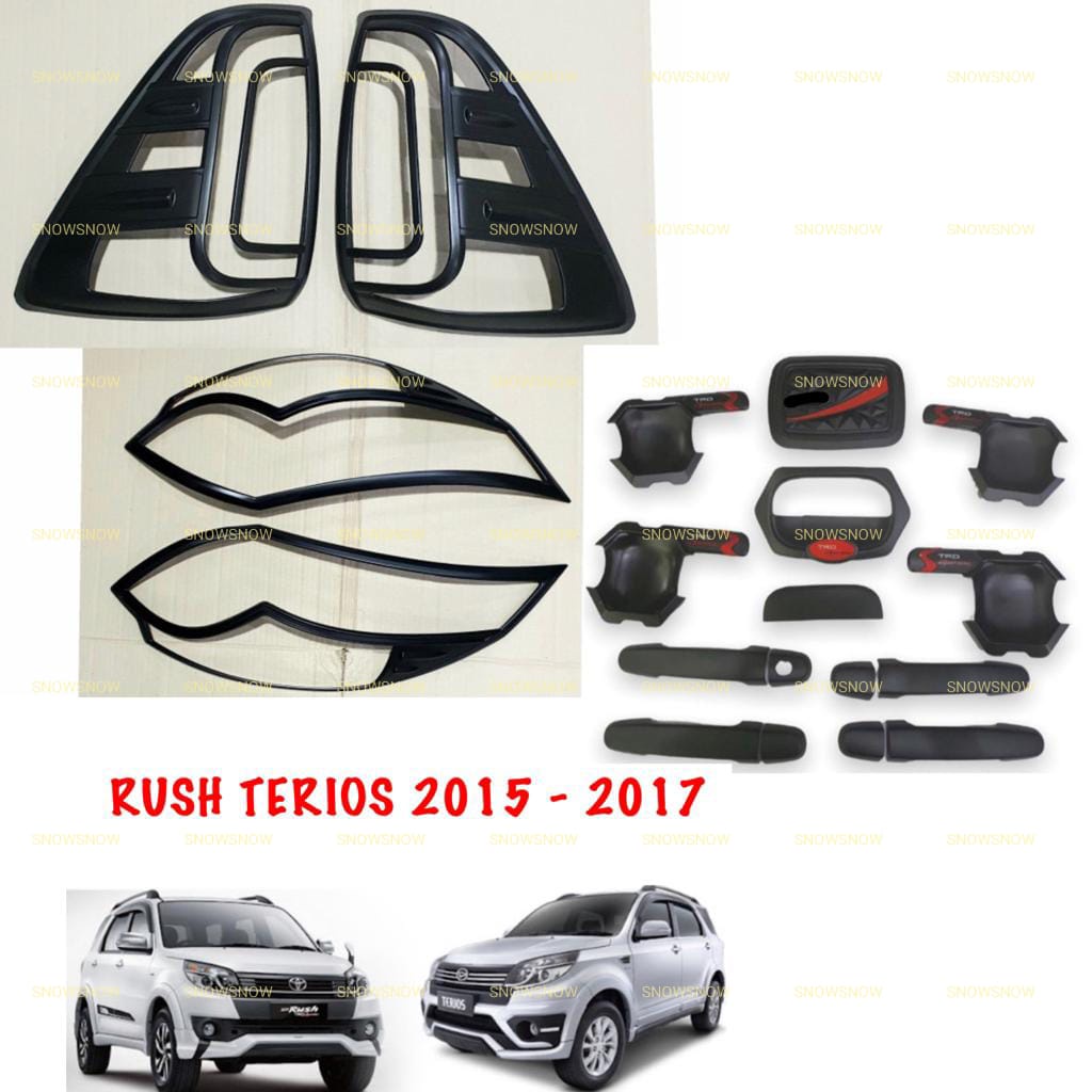 Paket Garnish Depan Belakang Outer Handle Tank Cover New Rush Terios 2015 2017 TRD Hitam Chrome