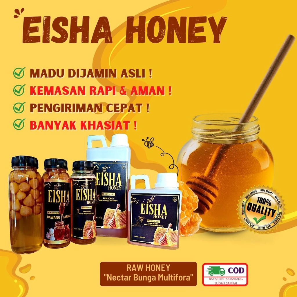 

Madu Asli Murni Original 100% Tanpa Camopuran EISHA FRESH HONEY Raw Honey Nectar Multifora | Bawang Lanang Honey