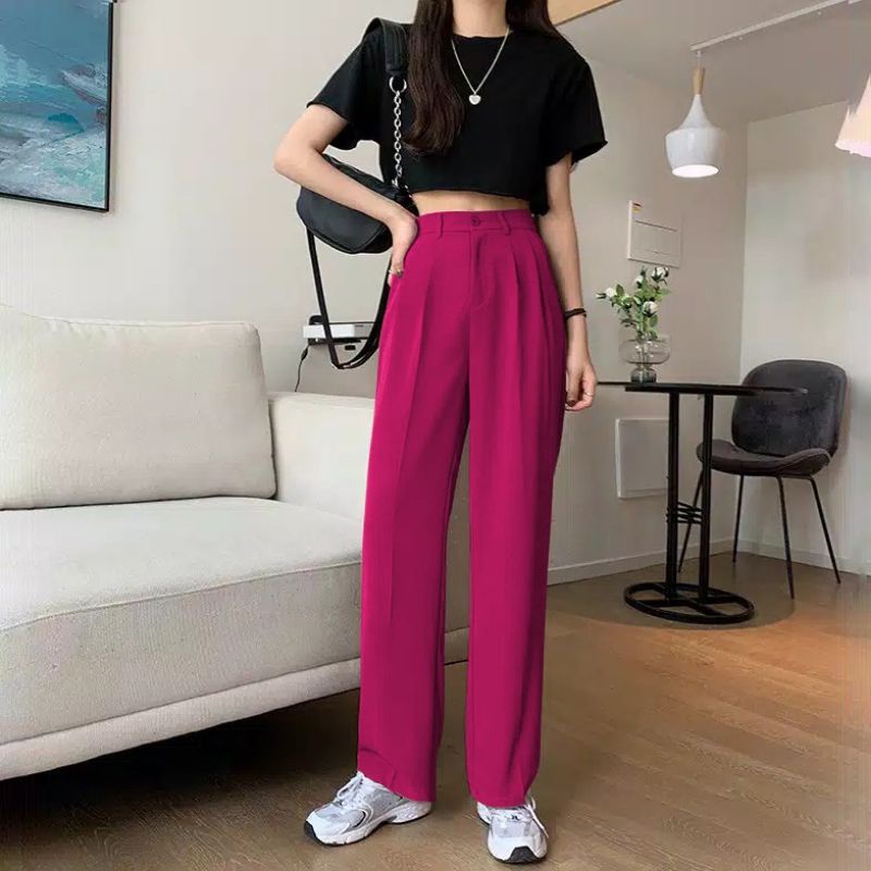 Celana Kulot Highwaist Loosepants Drill Fushia