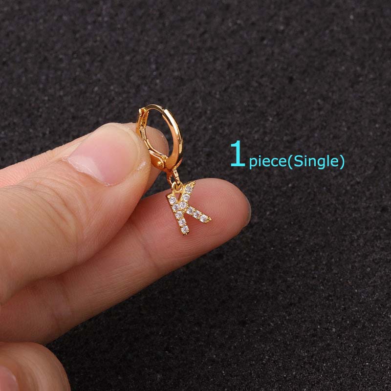 1piece A-T English Letter Dange Hoop Earrings Pinna Lobe Piercing 9mm Copper with Zircon