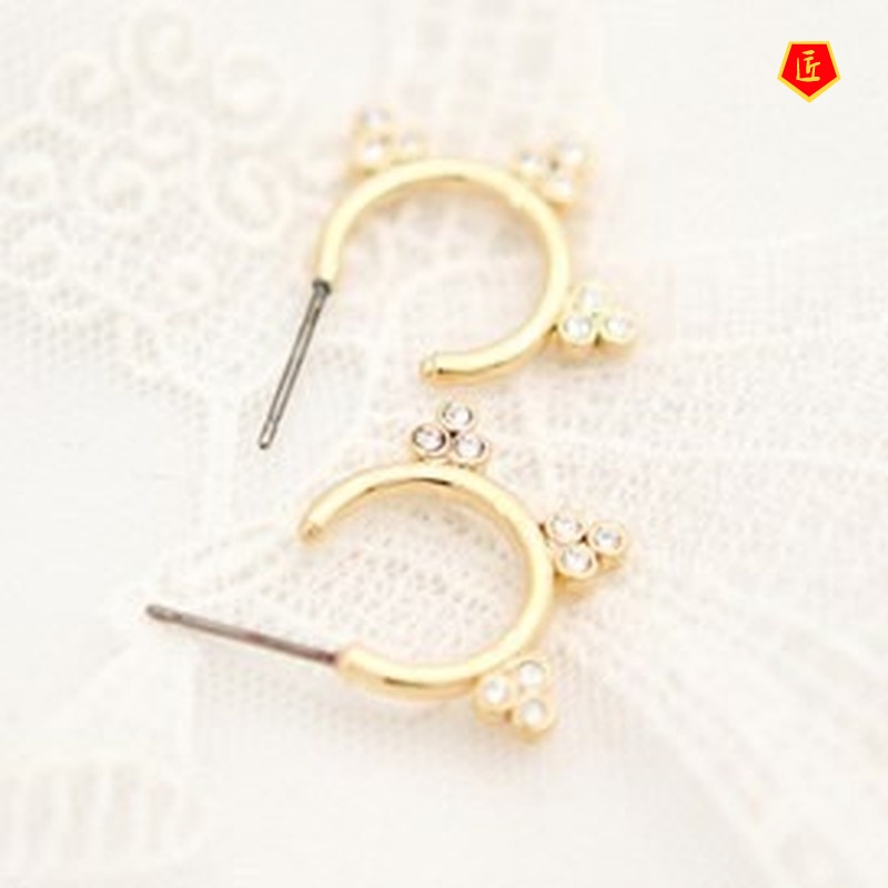 [Ready Stock]Minimalist Creative Silver Clover Circle Ear Studies