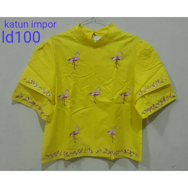 Blus katun halus impor kuning bordir flamingo jumbo xl