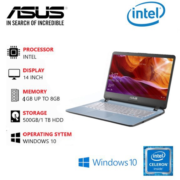 Laptop Asus A407 slim intel celeron RAM 8GB SSD 256GB FREE MOUSE/TAS