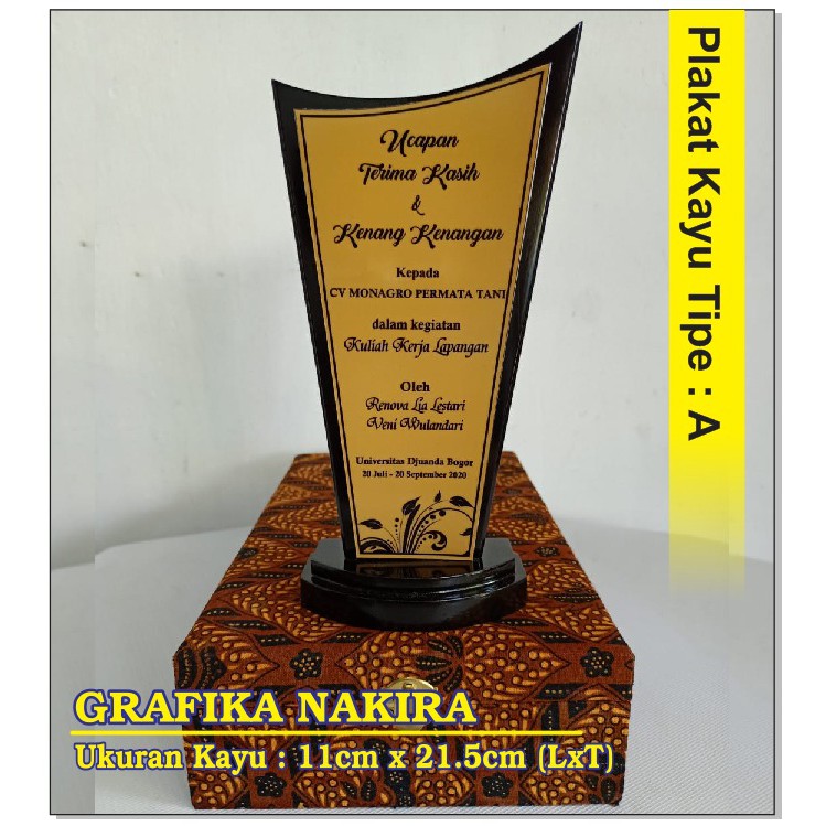 

Plakat Kayu Souvenir / Vandel Kayu Murah Bagus + Box Dus Batik / Cinderamata Penghargaan Tipe A