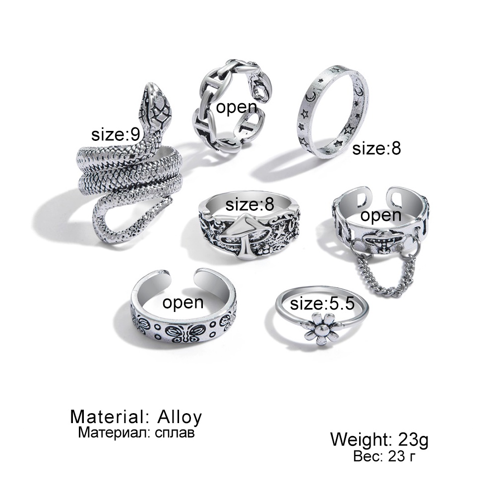 7pcs Cincin Jari Knuckle Desain Ular Butterfly Jamur Bulan Gaya Vintage Untuk Wanita