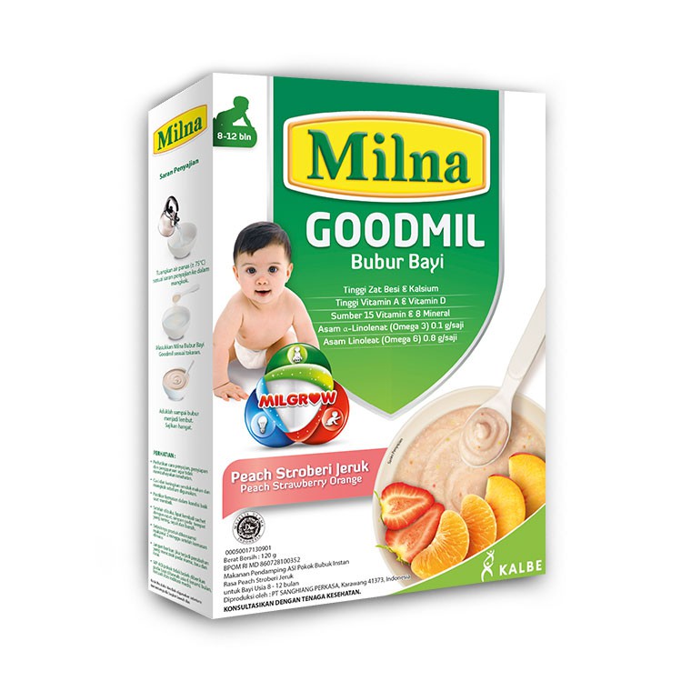 MILNA GOODMIL BUBUR BAYI PEACH, STRAWBERRY, JERUK 8+ 120GR