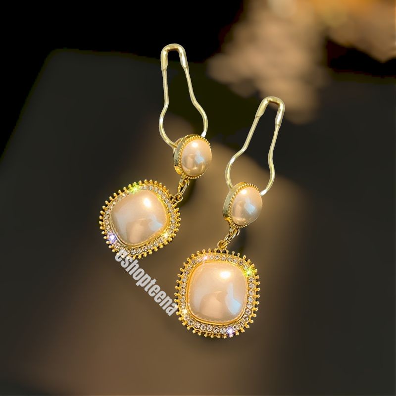 A149 anting petak mata pearl gold_anting jilbab