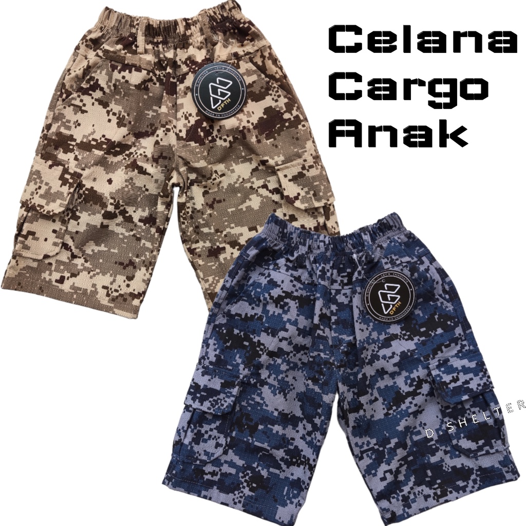 CELANA PENDEK CARGO ANAK 1-10 TAHUN (LORENG DIGITAL BAHAN RIPSTOP) / D.SHELTER