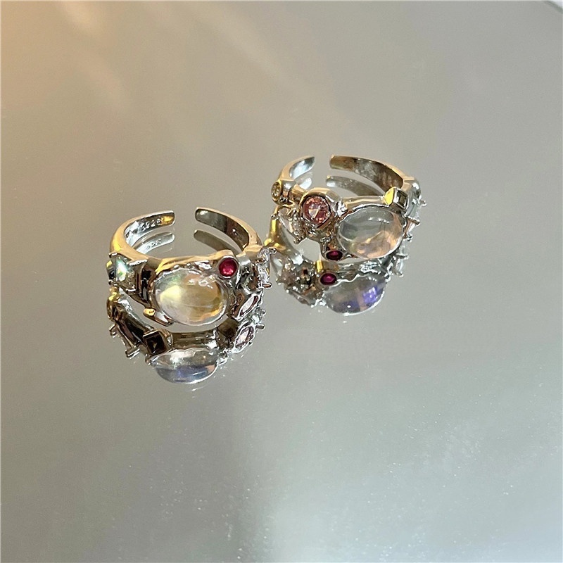 Cincin Berlian Moonstone Warna Pink Gaya Harajuku Untuk Aksesoris