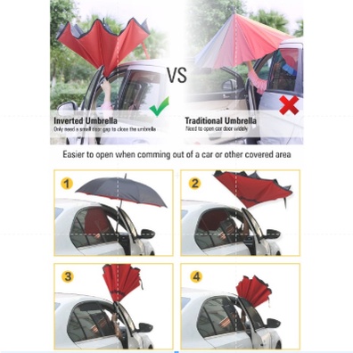 PAYUNG TERBALIK UNIK REVERSE UMBRELLA UPSIDE DOWN MOBIL HUJAN ANTI AIR GAGANG C CARS SOUVENIR TRAVEL