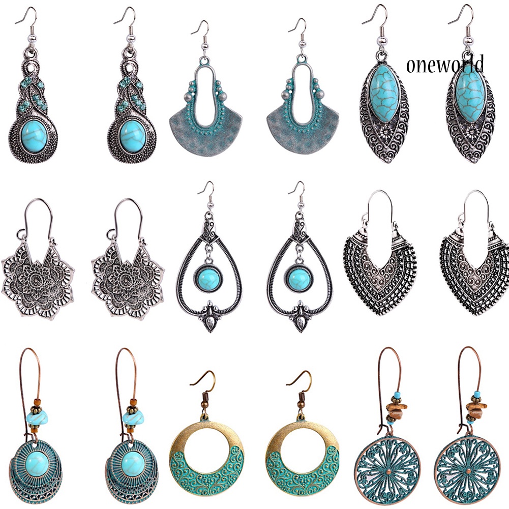 OW# Retro Women Bohemian Ethnic Geometric Dangle Eardrop Hook Earrings Jewelry Gift