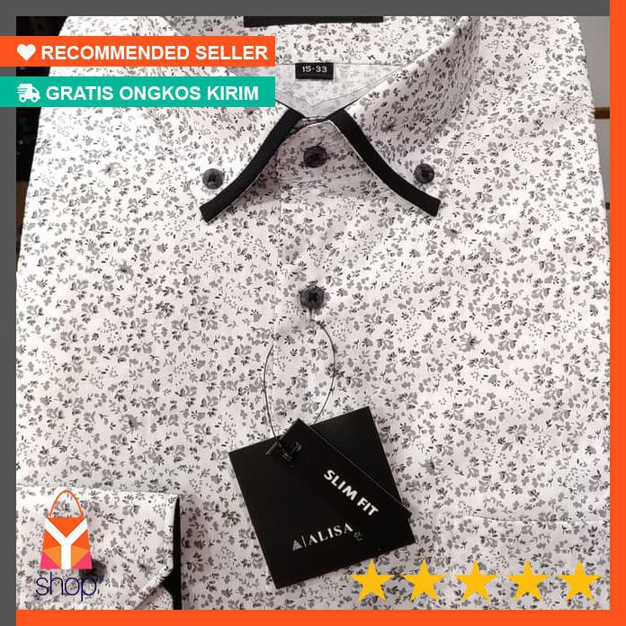 HOT PRODUCT  Kemeja Pria Alisan Panjang Slimfit Semi Batik Printing Coklat Biru - Cokelat Muda, L